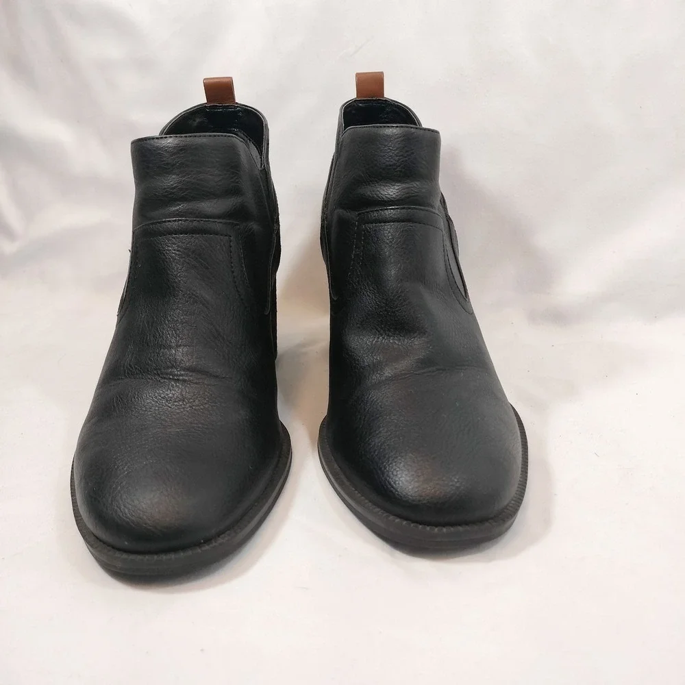 Dr. Scholls Black Ankle Boots; Block Heel Faux Leather Be Energized Size 8.5M